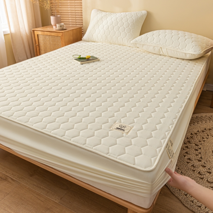 91家纺网 家纺一手货源 找家纺 芬晴 2023新款A类面料夹棉床笠系列 雅致-米白