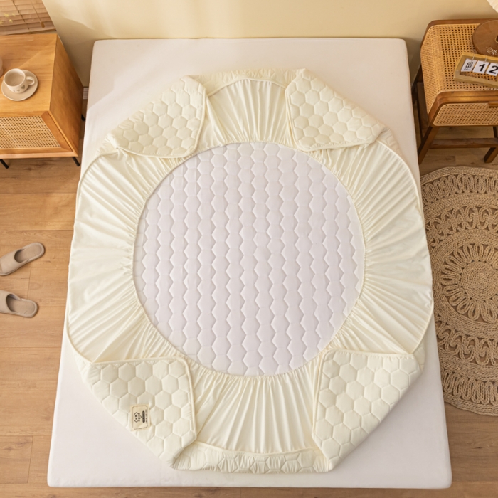 91家纺网 家纺一手货源 找家纺 芬晴 2023新款A类面料夹棉床笠系列 雅致-米白