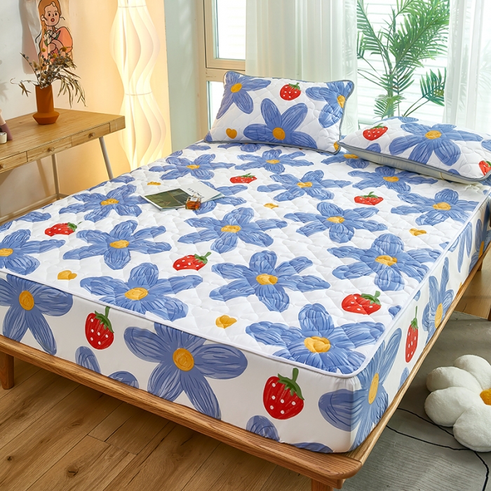 91家纺网 家纺一手货源 找家纺 蕾诺 2023新品夹棉防水隔尿床笠席梦思保护套 甜蜜青春