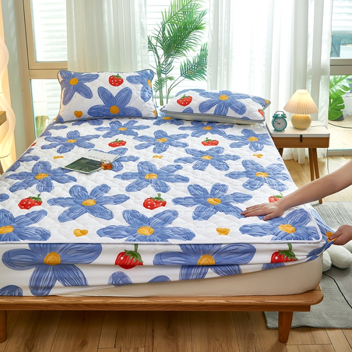 91家纺网 家纺一手货源 找家纺 蕾诺 2023新品夹棉防水隔尿床笠席梦思保护套 甜蜜青春