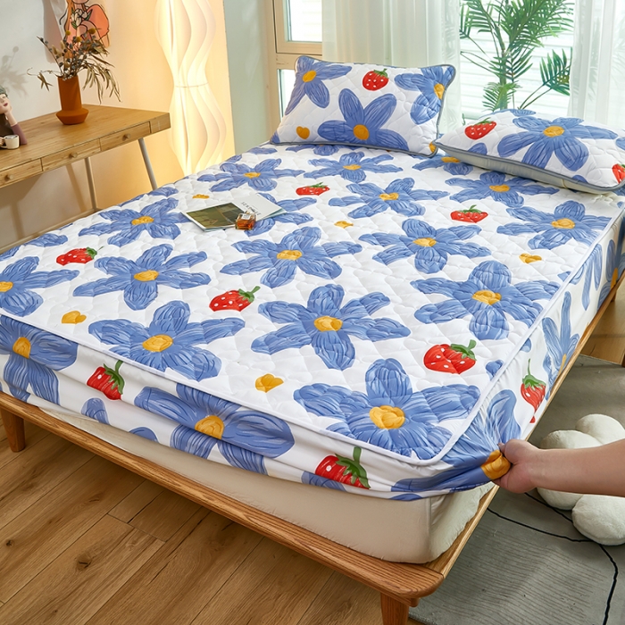 91家纺网 家纺一手货源 找家纺 蕾诺 2023新品夹棉防水隔尿床笠席梦思保护套 甜蜜青春