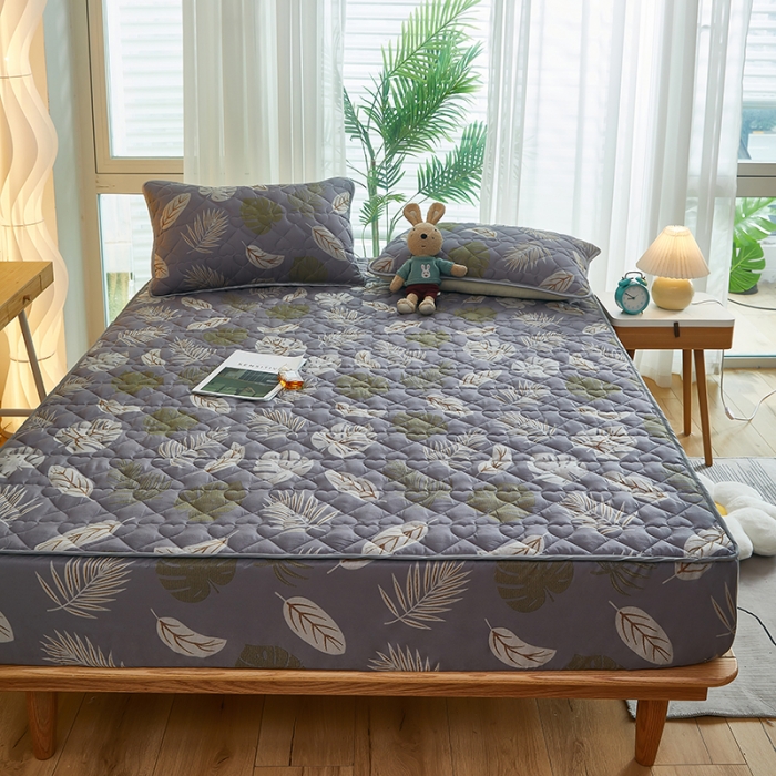 91家纺网 家纺一手货源 找家纺 蕾诺 2023新品夹棉防水隔尿床笠席梦思保护套 朝花夕拾 灰