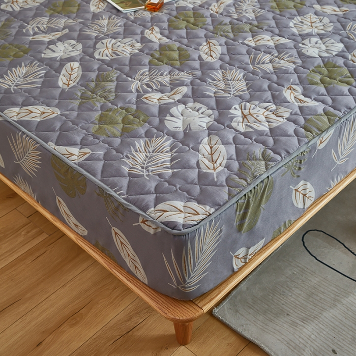 91家纺网 家纺一手货源 找家纺 蕾诺 2023新品夹棉防水隔尿床笠席梦思保护套 朝花夕拾 灰