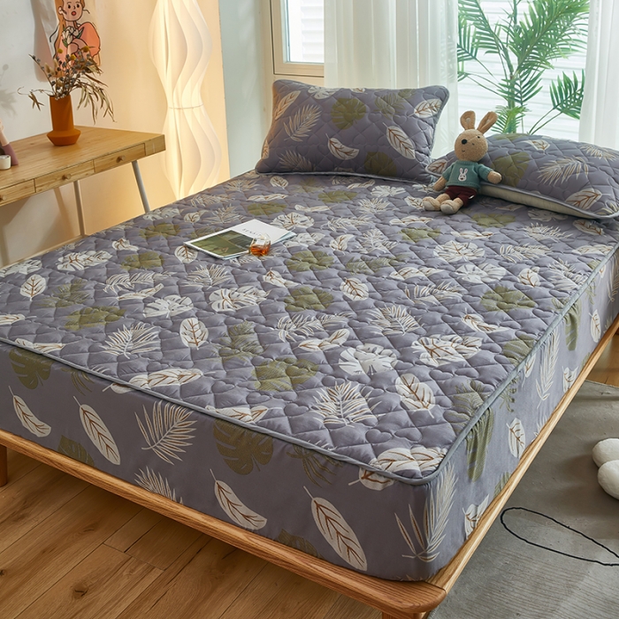 91家纺网 家纺一手货源 找家纺 蕾诺 2023新品夹棉防水隔尿床笠席梦思保护套 朝花夕拾 灰