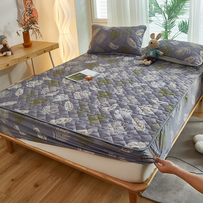 91家纺网 家纺一手货源 找家纺 蕾诺 2023新品夹棉防水隔尿床笠席梦思保护套 朝花夕拾 灰