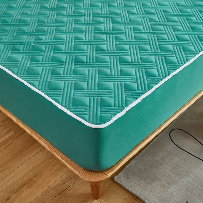 91家纺网 家纺一手货源 找家纺 蕾诺 2023新品夹棉防水隔尿床笠席梦思保护套 东墨绿