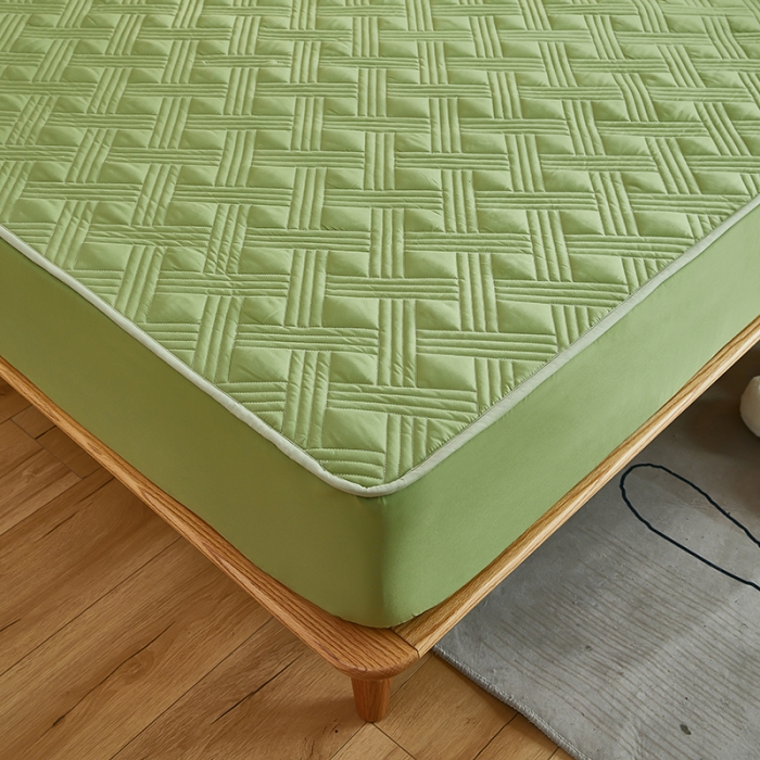 91家纺网 家纺一手货源 找家纺 蕾诺 2023新品夹棉防水隔尿床笠席梦思保护套 金豆绿