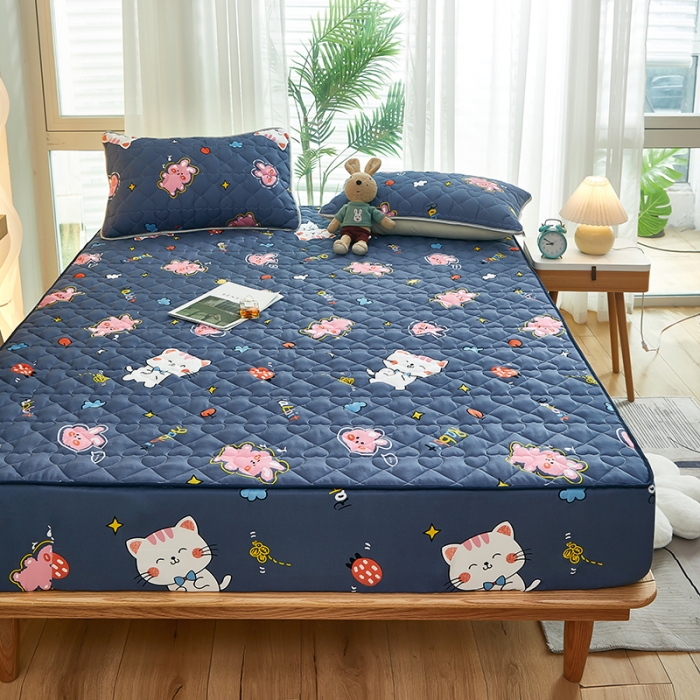 91家纺网 家纺一手货源 找家纺 蕾诺 2023新品夹棉防水隔尿床笠席梦思保护套 可爱兔