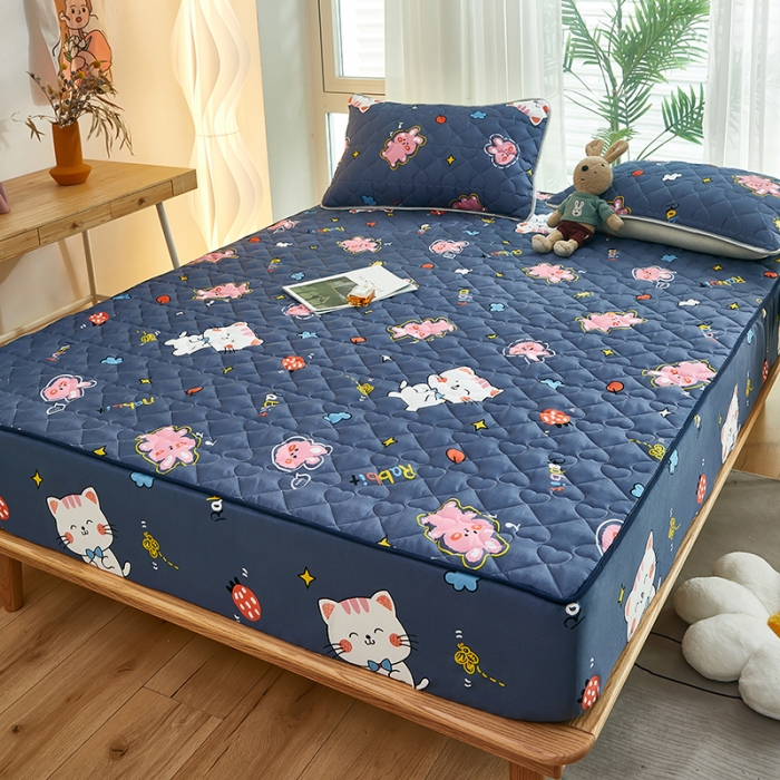 91家纺网 家纺一手货源 找家纺 蕾诺 2023新品夹棉防水隔尿床笠席梦思保护套 可爱兔