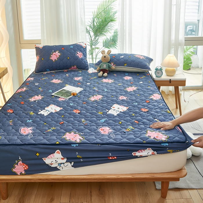 91家纺网 家纺一手货源 找家纺 蕾诺 2023新品夹棉防水隔尿床笠席梦思保护套 可爱兔