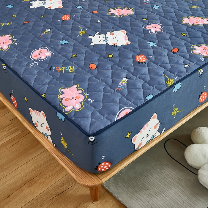 91家纺网 家纺一手货源 找家纺 蕾诺 2023新品夹棉防水隔尿床笠席梦思保护套 可爱兔