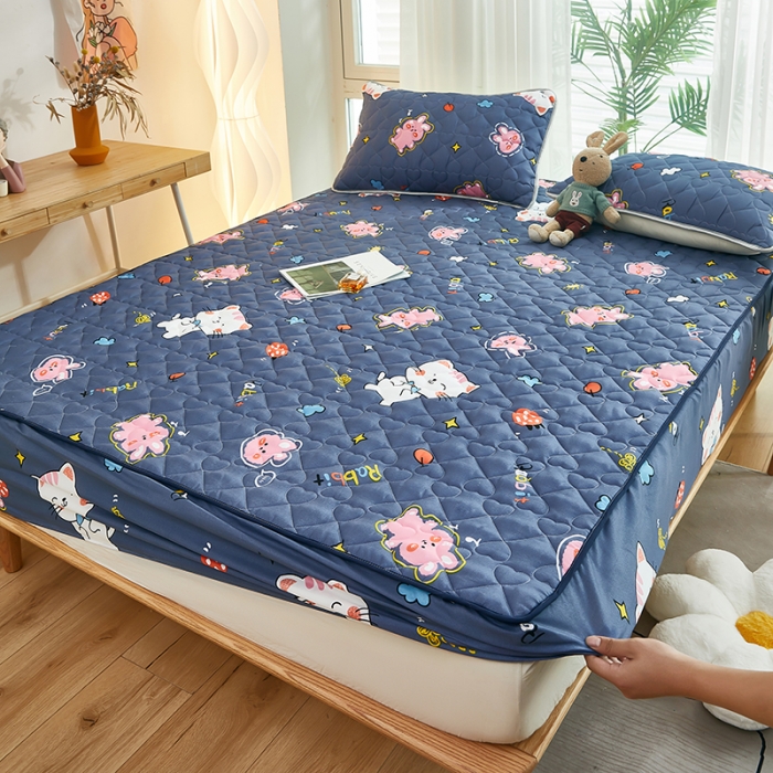 91家纺网 家纺一手货源 找家纺 蕾诺 2023新品夹棉防水隔尿床笠席梦思保护套 可爱兔