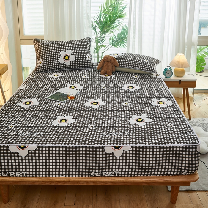 91家纺网 家纺一手货源 找家纺 蕾诺 2023新品夹棉防水隔尿床笠席梦思保护套 兰花格