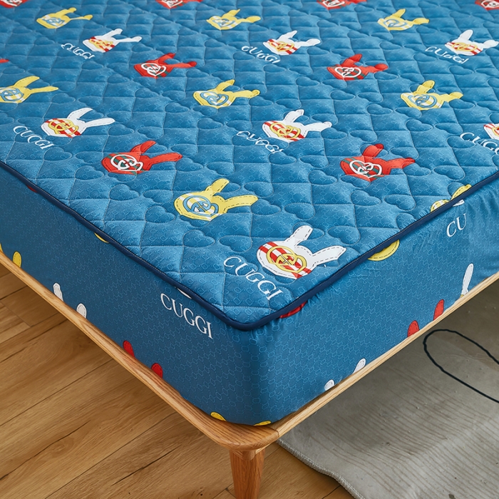 91家纺网 家纺一手货源 找家纺 蕾诺 2023新品夹棉防水隔尿床笠席梦思保护套 蓝精灵