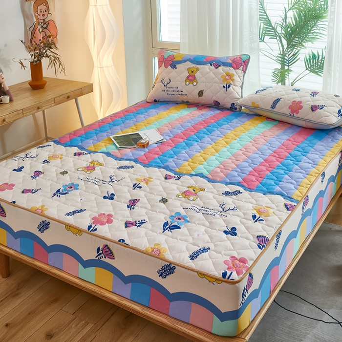 91家纺网 家纺一手货源 找家纺 蕾诺 2023新品夹棉防水隔尿床笠席梦思保护套 浪漫乐章