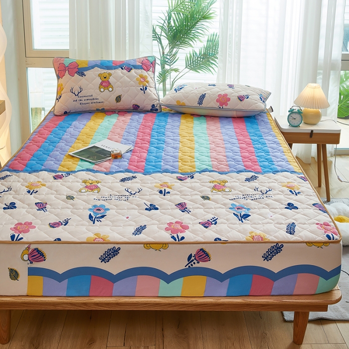 91家纺网 家纺一手货源 找家纺 蕾诺 2023新品夹棉防水隔尿床笠席梦思保护套 浪漫乐章