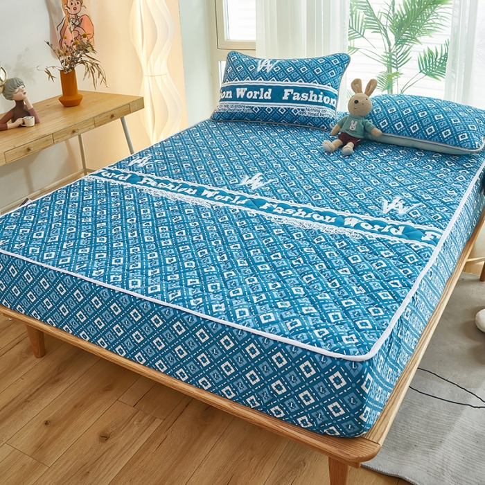 91家纺网 家纺一手货源 找家纺 蕾诺 2023新品夹棉防水隔尿床笠席梦思保护套 绅士蓝