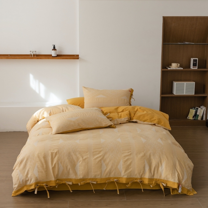 91家纺网 家纺一手货源 找家纺 安莱生活 2023四季款棉刺子大提花波西米亚风名族风四件套 波西米亚-姜黄