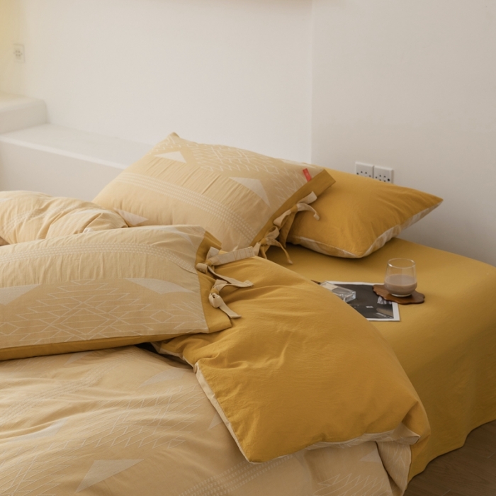 91家纺网 家纺一手货源 找家纺 安莱生活 2023四季款棉刺子大提花波西米亚风名族风四件套 波西米亚-姜黄