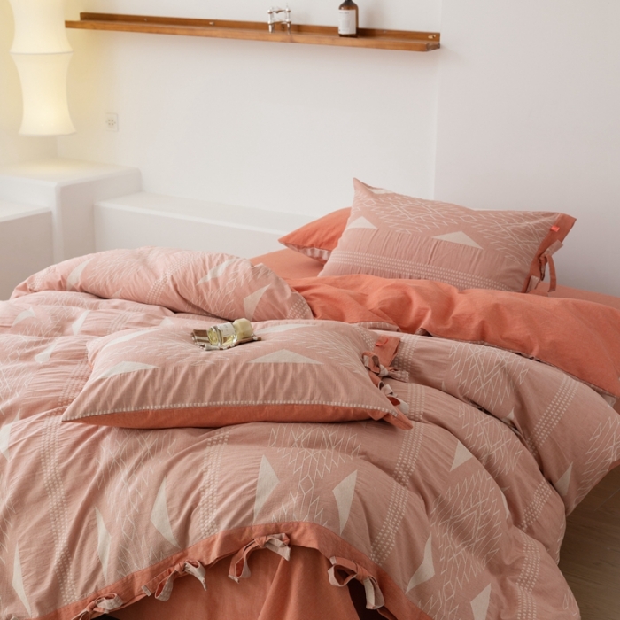 91家纺网 家纺一手货源 找家纺 安莱生活 2023四季款棉刺子大提花波西米亚风名族风四件套 波西米亚-桔红