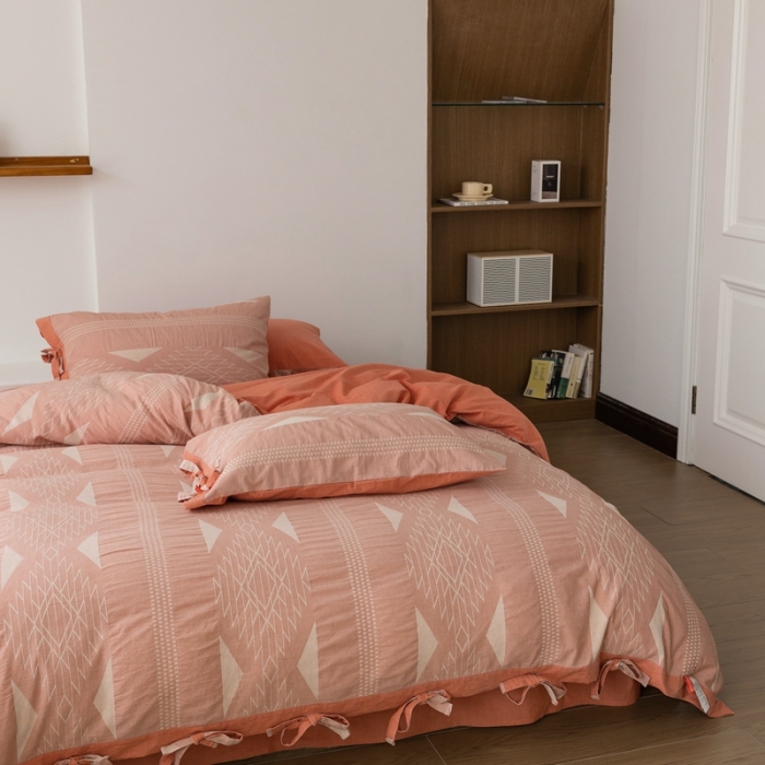 91家纺网 家纺一手货源 找家纺 安莱生活 2023四季款棉刺子大提花波西米亚风名族风四件套 波西米亚-桔红