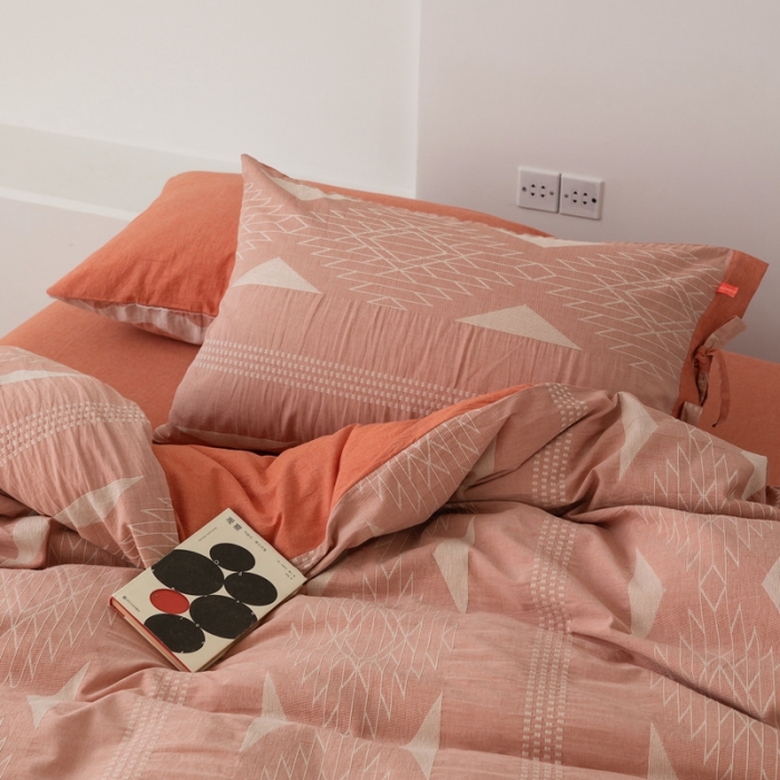 91家纺网 家纺一手货源 找家纺 安莱生活 2023四季款棉刺子大提花波西米亚风名族风四件套 波西米亚-桔红