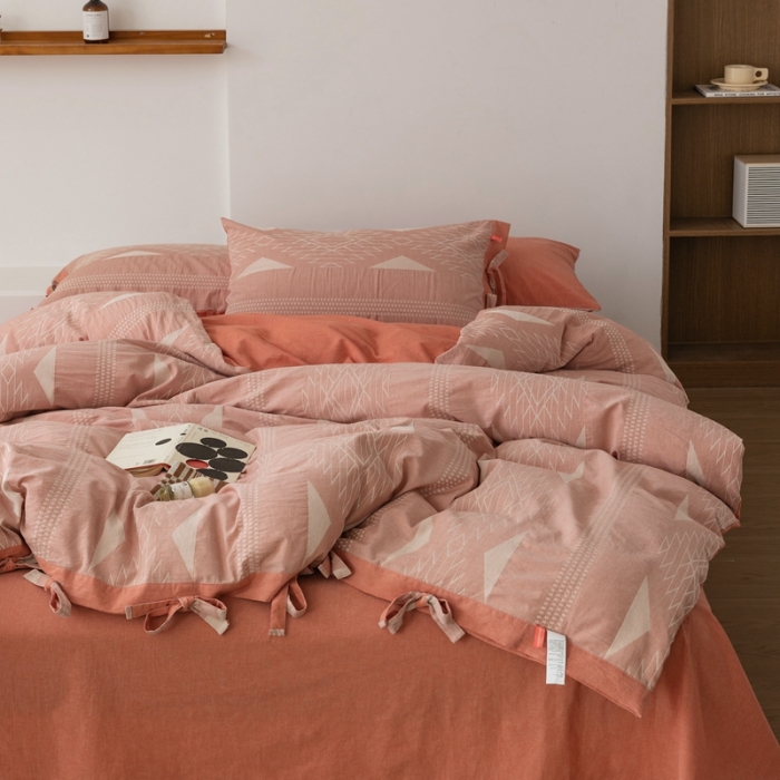 91家纺网 家纺一手货源 找家纺 安莱生活 2023四季款棉刺子大提花波西米亚风名族风四件套 波西米亚-桔红