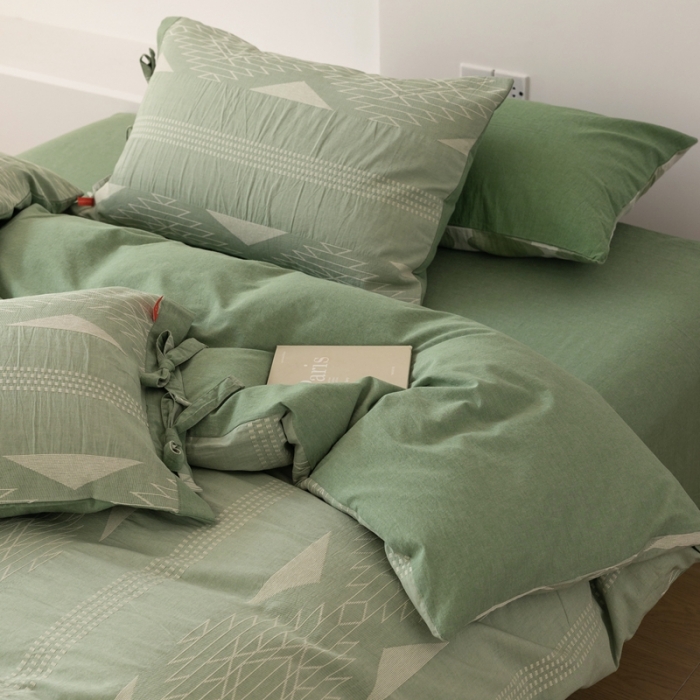 91家纺网 家纺一手货源 找家纺 安莱生活 2023四季款棉刺子大提花波西米亚风名族风四件套 波西米亚-嫩绿