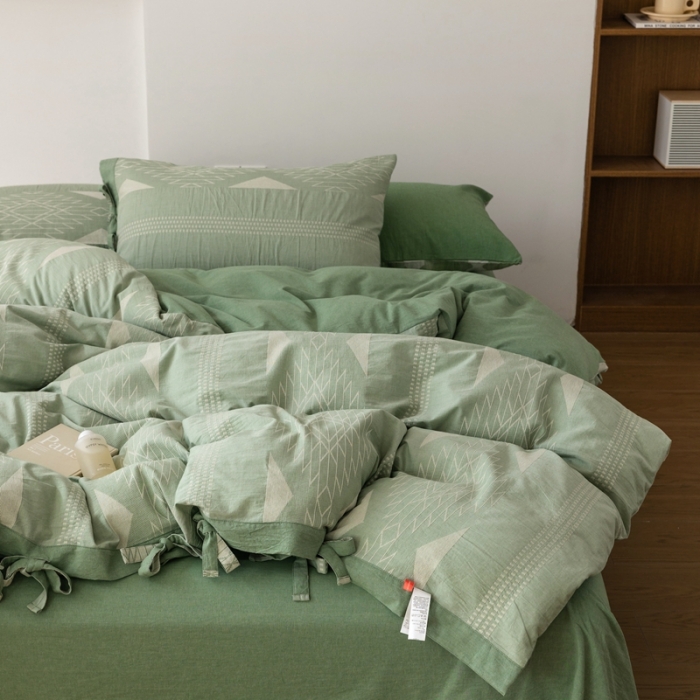 91家纺网 家纺一手货源 找家纺 安莱生活 2023四季款棉刺子大提花波西米亚风名族风四件套 波西米亚-嫩绿