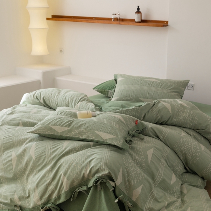 91家纺网 家纺一手货源 找家纺 安莱生活 2023四季款棉刺子大提花波西米亚风名族风四件套 波西米亚-嫩绿