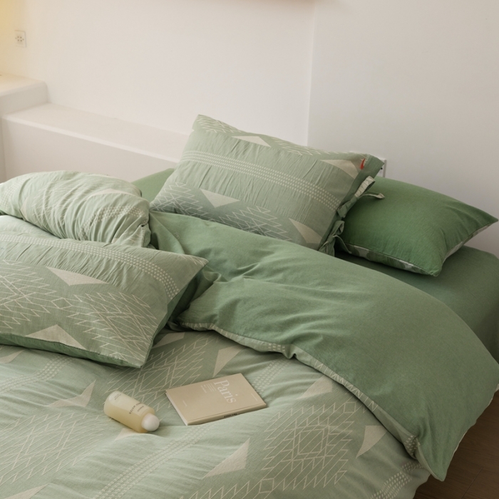 91家纺网 家纺一手货源 找家纺 安莱生活 2023四季款棉刺子大提花波西米亚风名族风四件套 波西米亚-嫩绿