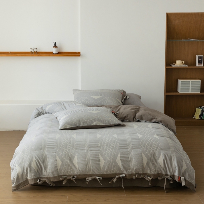 91家纺网 家纺一手货源 找家纺 安莱生活 2023四季款棉刺子大提花波西米亚风名族风四件套 波西米亚-浅灰