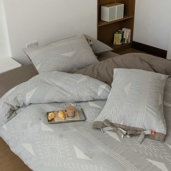 91家纺网 家纺一手货源 找家纺 安莱生活 2023四季款棉刺子大提花波西米亚风名族风四件套 波西米亚-浅灰