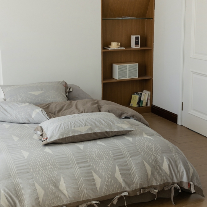 91家纺网 家纺一手货源 找家纺 安莱生活 2023四季款棉刺子大提花波西米亚风名族风四件套 波西米亚-浅灰