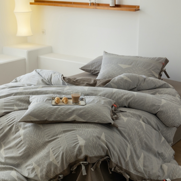 91家纺网 家纺一手货源 找家纺 安莱生活 2023四季款棉刺子大提花波西米亚风名族风四件套 波西米亚-浅灰