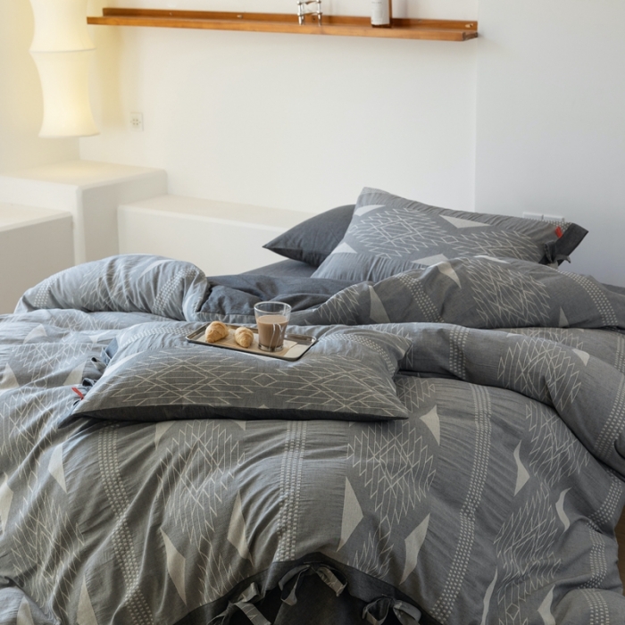 91家纺网 家纺一手货源 找家纺 安莱生活 2023四季款棉刺子大提花波西米亚风名族风四件套 波西米亚-深灰