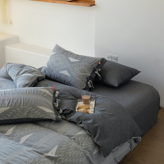 91家纺网 家纺一手货源 找家纺 安莱生活 2023四季款棉刺子大提花波西米亚风名族风四件套 波西米亚-深灰