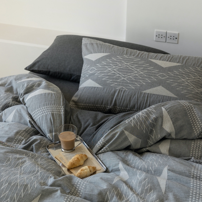 91家纺网 家纺一手货源 找家纺 安莱生活 2023四季款棉刺子大提花波西米亚风名族风四件套 波西米亚-深灰