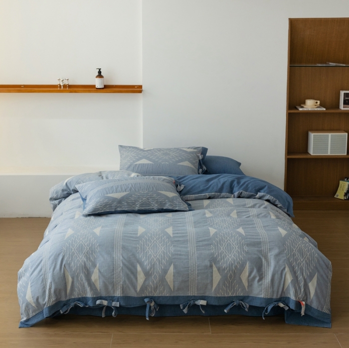 91家纺网 家纺一手货源 找家纺 安莱生活 2023四季款棉刺子大提花波西米亚风名族风四件套 波西米亚-深蓝