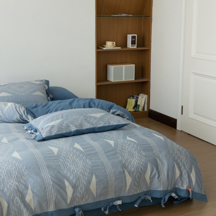 91家纺网 家纺一手货源 找家纺 安莱生活 2023四季款棉刺子大提花波西米亚风名族风四件套 波西米亚-深蓝