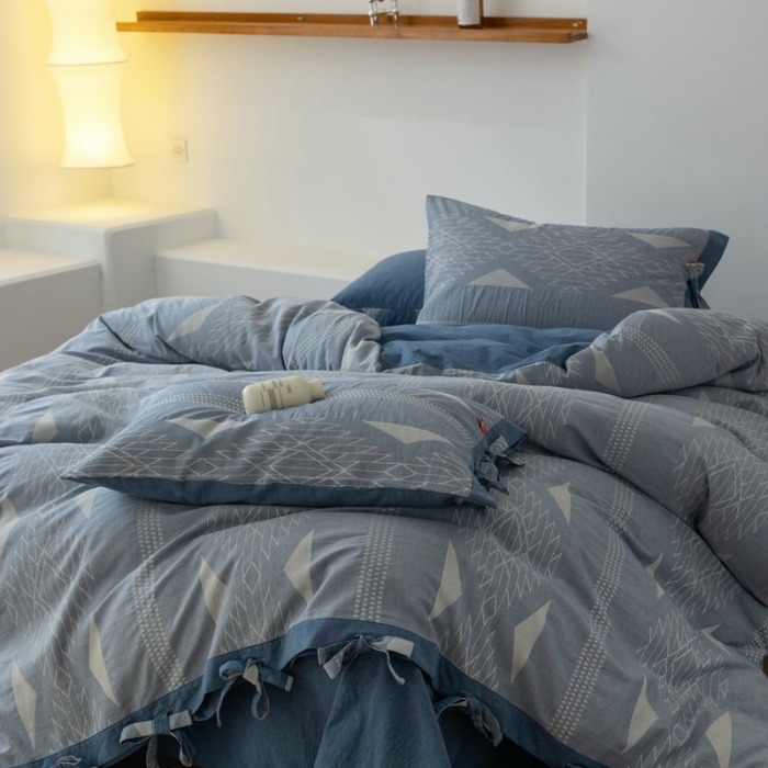 91家纺网 家纺一手货源 找家纺 安莱生活 2023四季款棉刺子大提花波西米亚风名族风四件套 波西米亚-深蓝