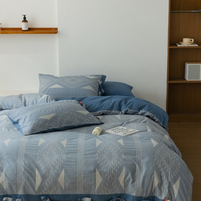 91家纺网 家纺一手货源 找家纺 安莱生活 2023四季款棉刺子大提花波西米亚风名族风四件套 波西米亚-深蓝