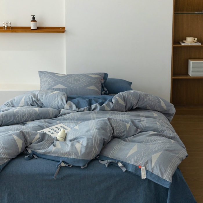 91家纺网 家纺一手货源 找家纺 安莱生活 2023四季款棉刺子大提花波西米亚风名族风四件套 波西米亚-深蓝