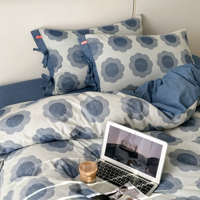 91家纺网 家纺一手货源 找家纺 总 安莱生活 2023新品双层纱太阳花工艺款绑带款太阳花高端四件套