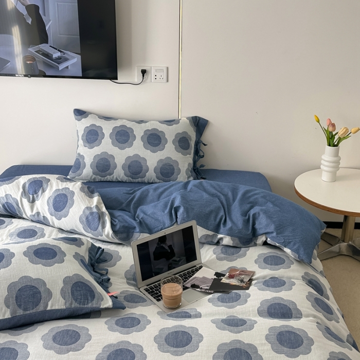 91家纺网 家纺一手货源 找家纺 总 安莱生活 2023新品双层纱太阳花工艺款绑带款太阳花高端四件套