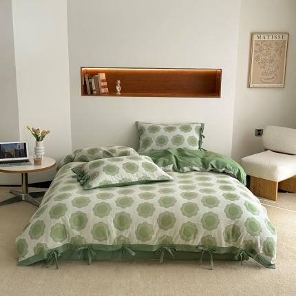 安莱生活 双层纱太阳花工艺款绑带款太阳花高端四件套 太阳花-嫩绿