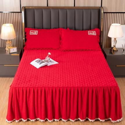 总木兰花2023新款高克重牛奶绒夹棉纯色床裙水晶法莱绒三件套