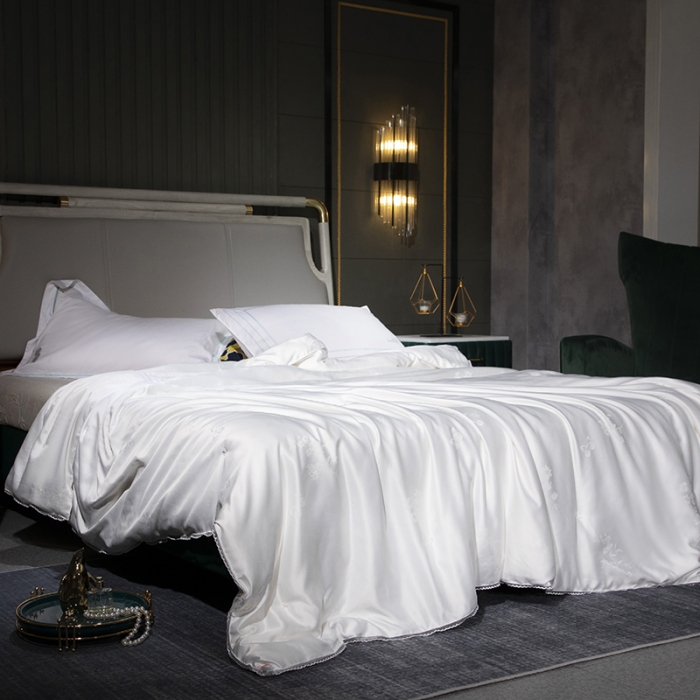 91家纺网 家纺一手货源 找家纺 畅畅 2022新款莫代尔贡缎提花桑蚕丝夏被春秋被冬被被芯 白色