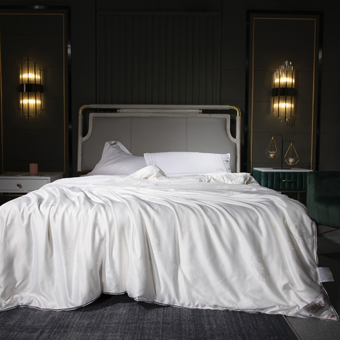 91家纺网 家纺一手货源 找家纺 畅畅 2022新款莫代尔贡缎提花桑蚕丝夏被春秋被冬被被芯 白色