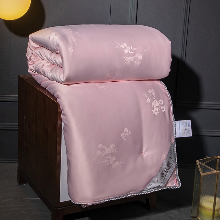 91家纺网 家纺一手货源 找家纺 畅畅 2022新款莫代尔贡缎提花桑蚕丝夏被春秋被冬被被芯 粉色